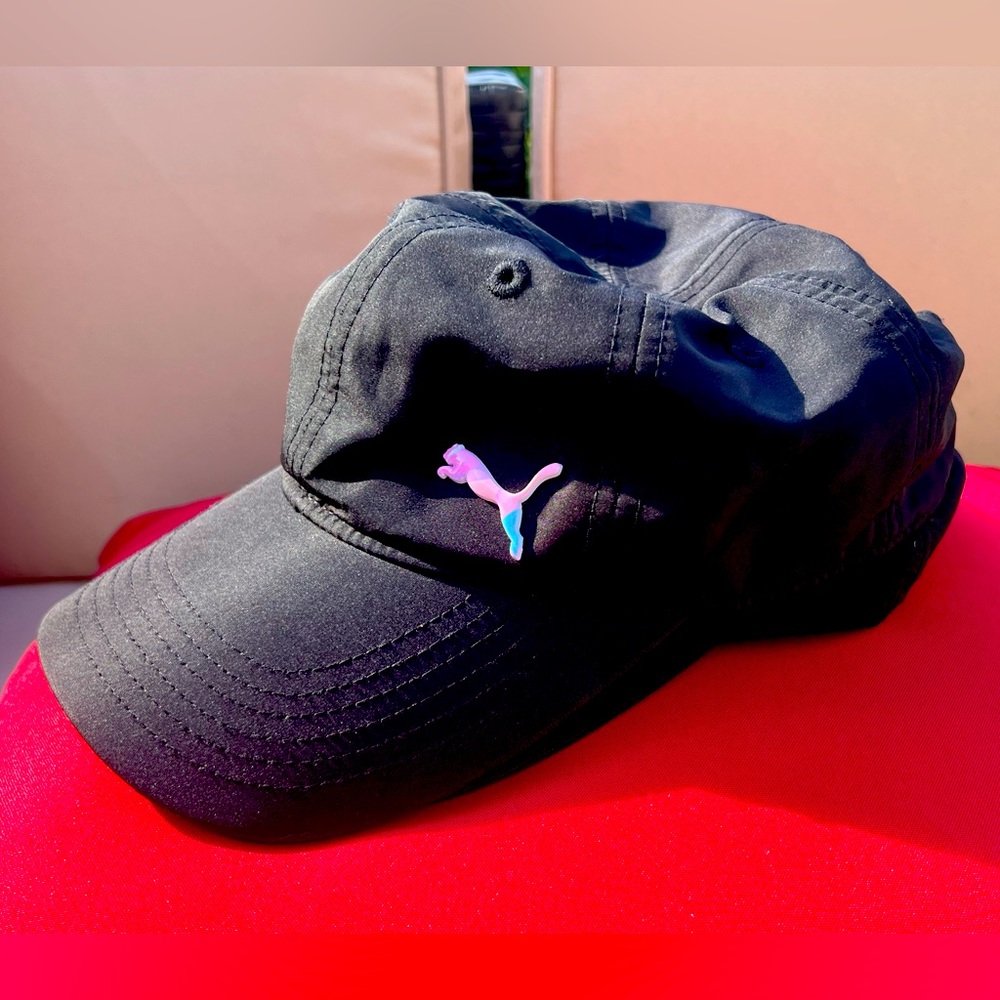 Puma light weight black and pink athletic embroidered Velcro adjustable hat